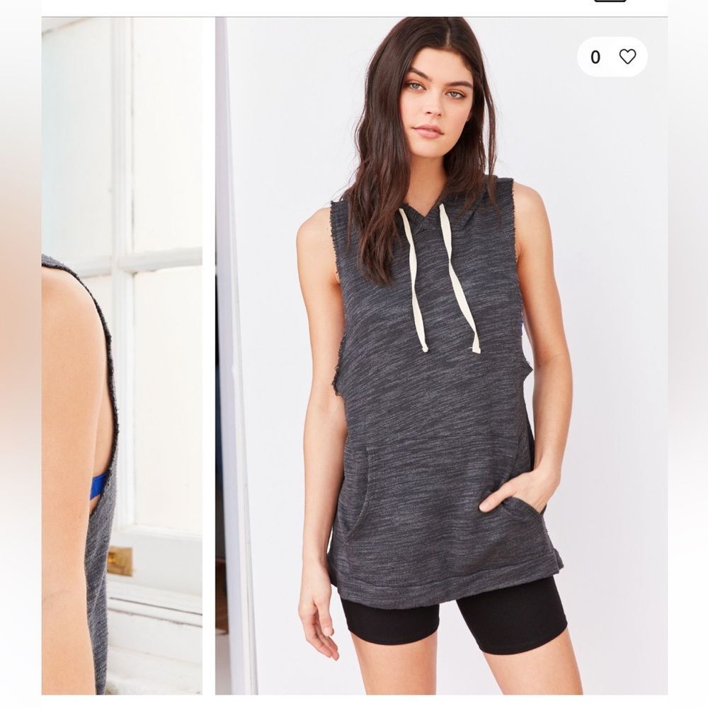 Project Social T X Out from Under Grey Sleeveless Hooded Muscle Sweatshirt SZ S